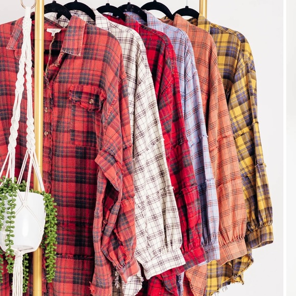 Coral Washed Distressed Flannel NWT - Picture 6 of 8